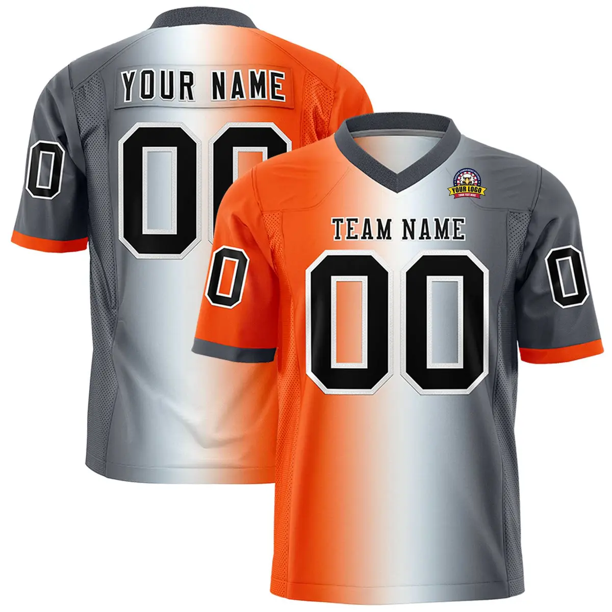 Orange White-Dark Gray Gradient Football Jersey
