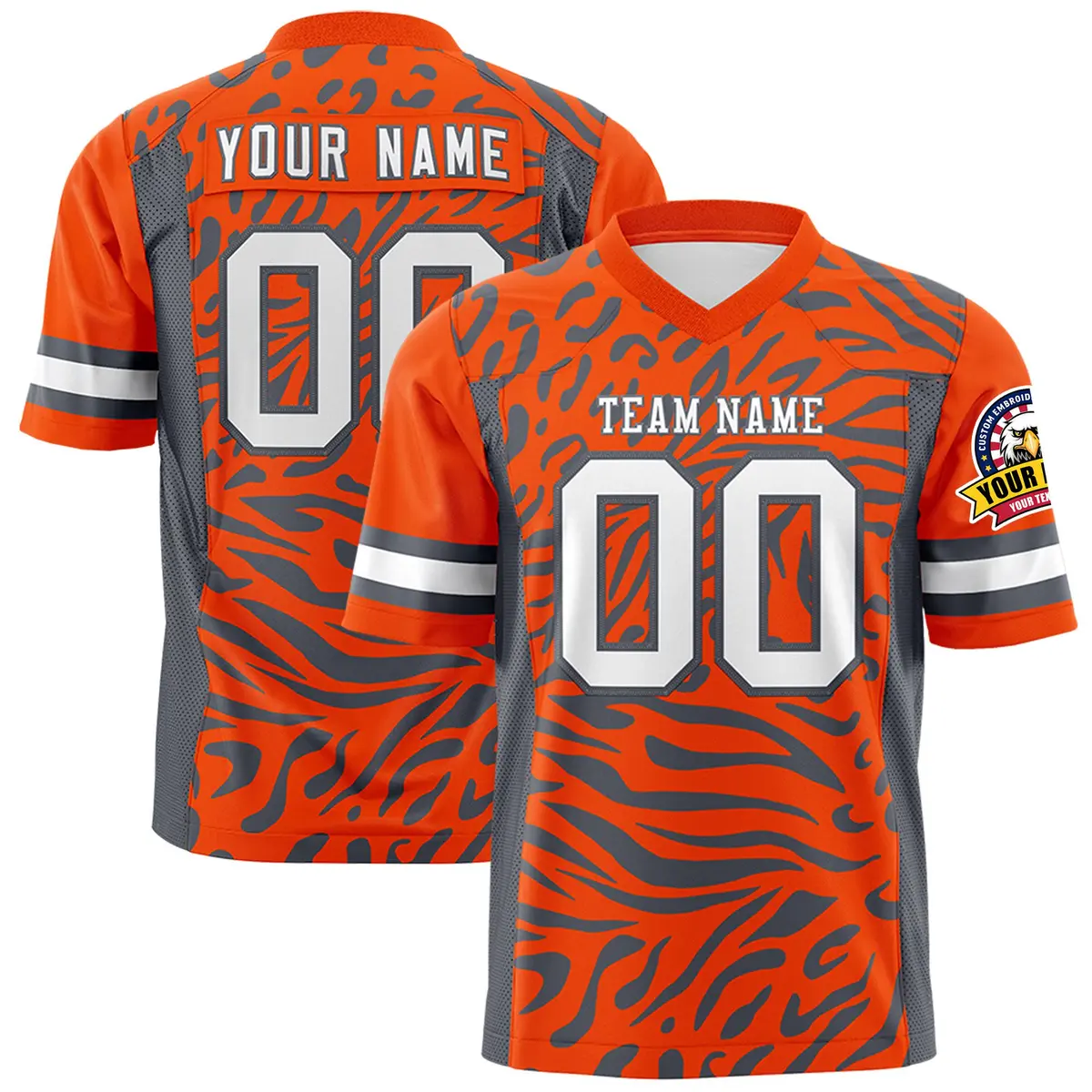 Orange White-Dark Gray Zebra Stripes Football Jersey