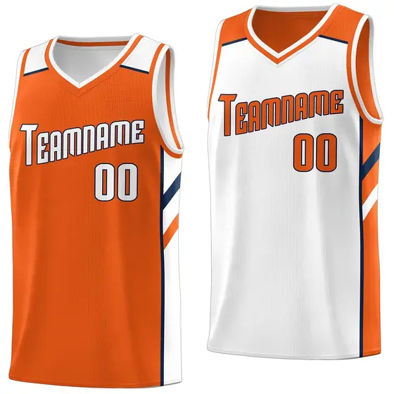 Orange White Double Side Basketball Jersey