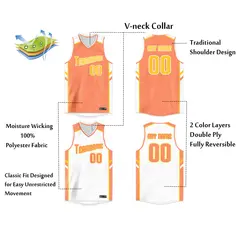 Orange White Double Side Men/Boy Basketball Jersey 2