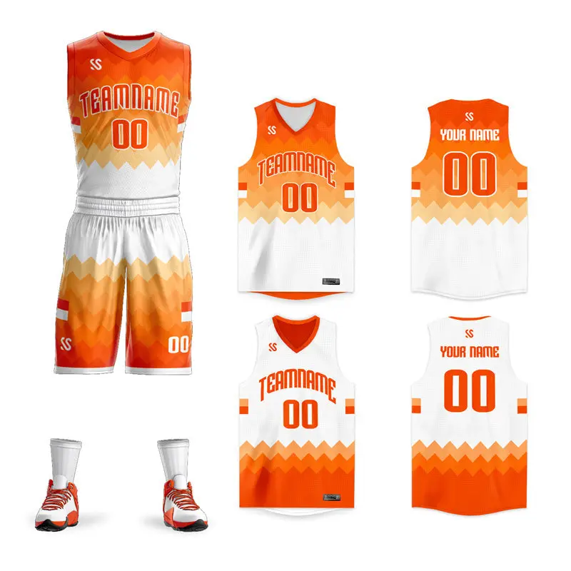 Orange White Double Side Sets Basketball Jersey