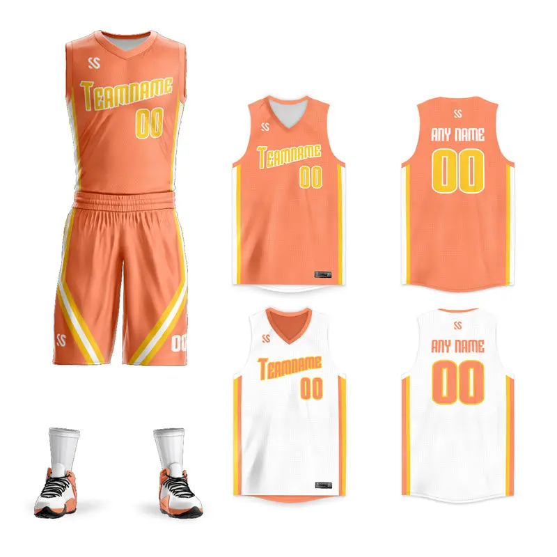 Orange White Double Side Sets Basketball Jersey