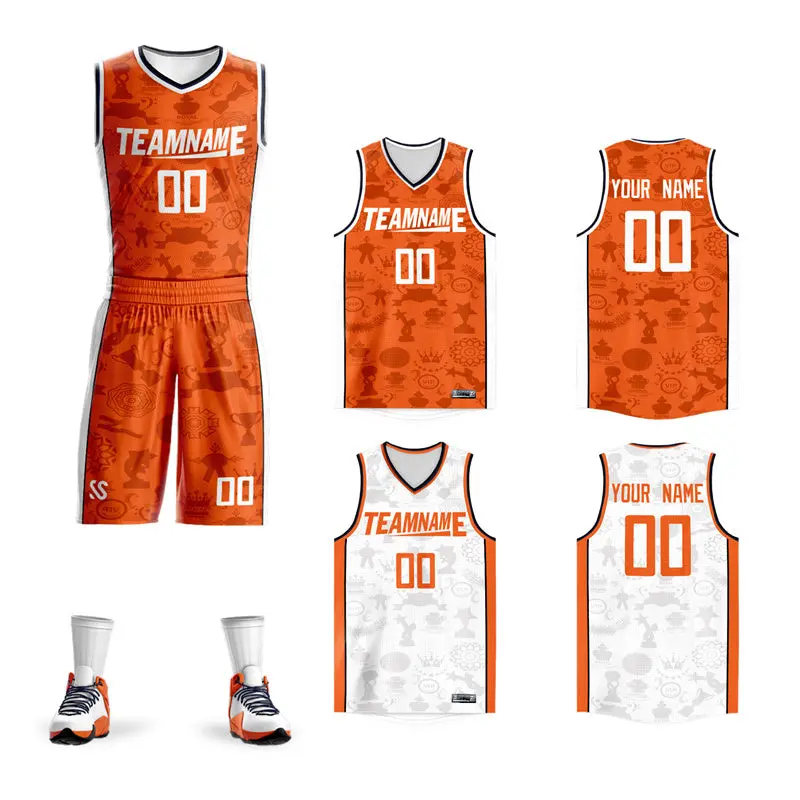 Orange White Double Side Sets Basketball Jersey