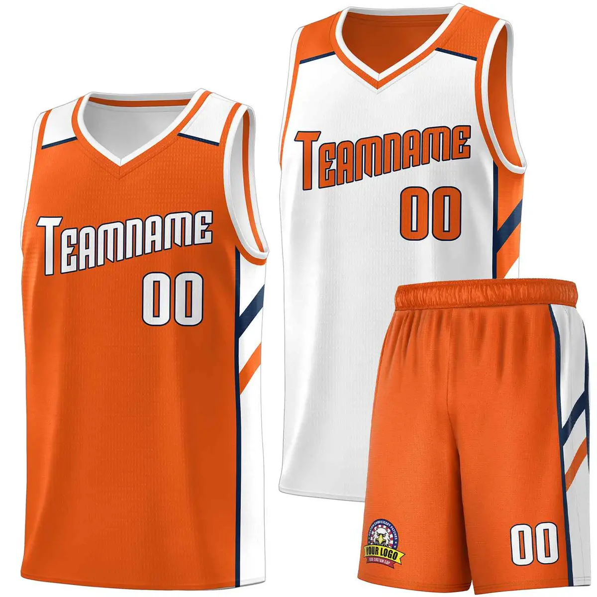 Orange White Double Side Sets Men Basketball Jersey