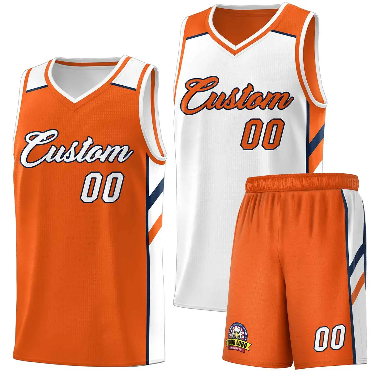 Orange White Double Side Sets Men Basketball Jersey
