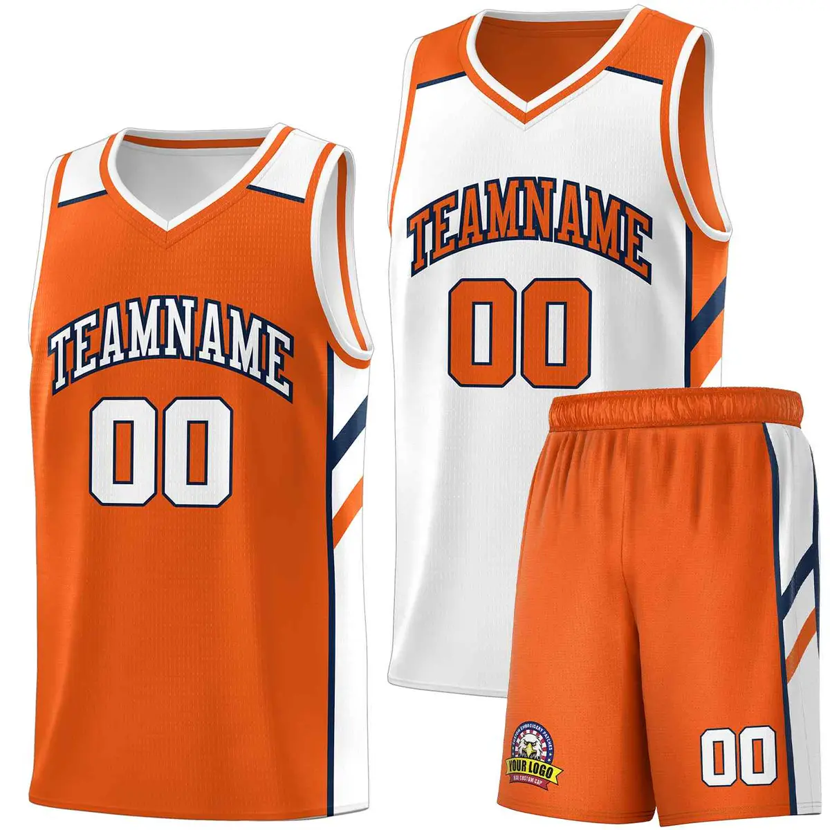 Orange White Double Side Sets Men Basketball Jersey
