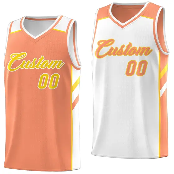 Orange White Double Side Tops Men Casual Basketball Jersey