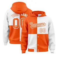 Orange White Four Squares Color Block Varsity Letterman Jacket Hoodie