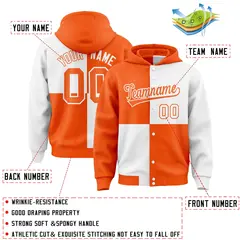 Orange White Four Squares Color Block Varsity Letterman Jacket Hoodie 4