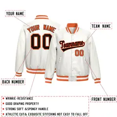 Orange White Full-Snap Varsity Faux Leather Letterman Jacket 2