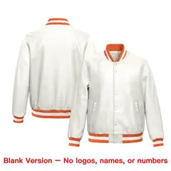 Orange White Full-Snap Varsity Faux Leather Letterman Jacket 6