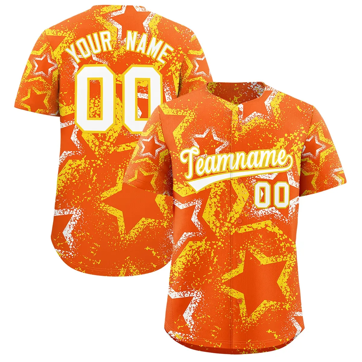 Orange White Gold Graffiti Star Ink Texture Baseball Jersey