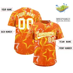 Orange White Gold Graffiti Star Ink Texture Baseball Jersey 2