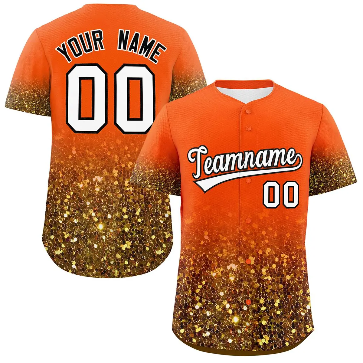 Orange White Gradient Sparkle-Effect Baseball Jersey