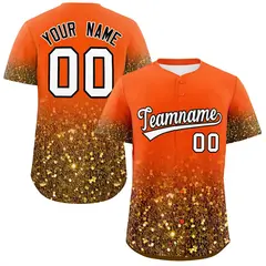 Orange White Gradient Sparkle-Effect Baseball Jersey 1