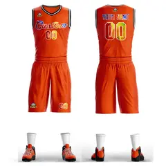 Orange White Graffiti Pattern Mesh Basketball Jersey Sets 1