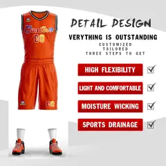 Orange White Graffiti Pattern Mesh Basketball Jersey Sets 2