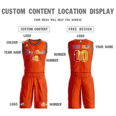 Orange White Graffiti Pattern Mesh Basketball Jersey Sets 3