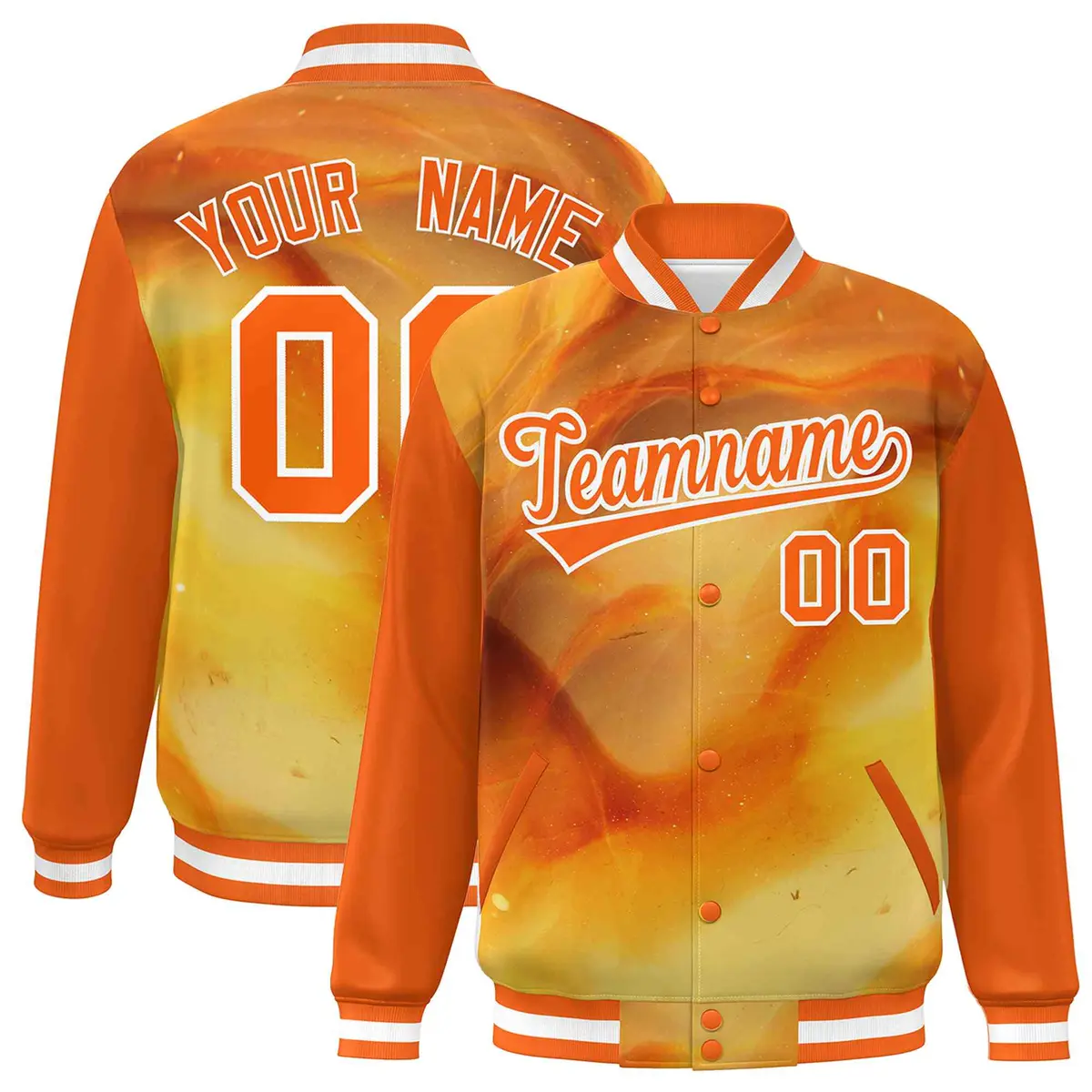 Orange White Graffiti Tie Dye Ink Paint Varsity Letterman Jacket