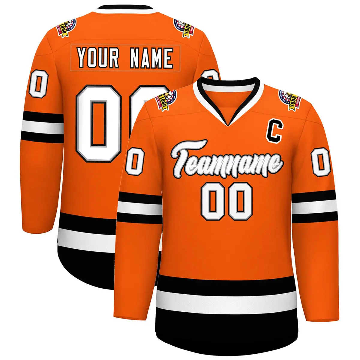 Orange White Gray-Black Classic Hockey Jersey