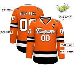 Orange White Gray-Black Classic Hockey Jersey 2