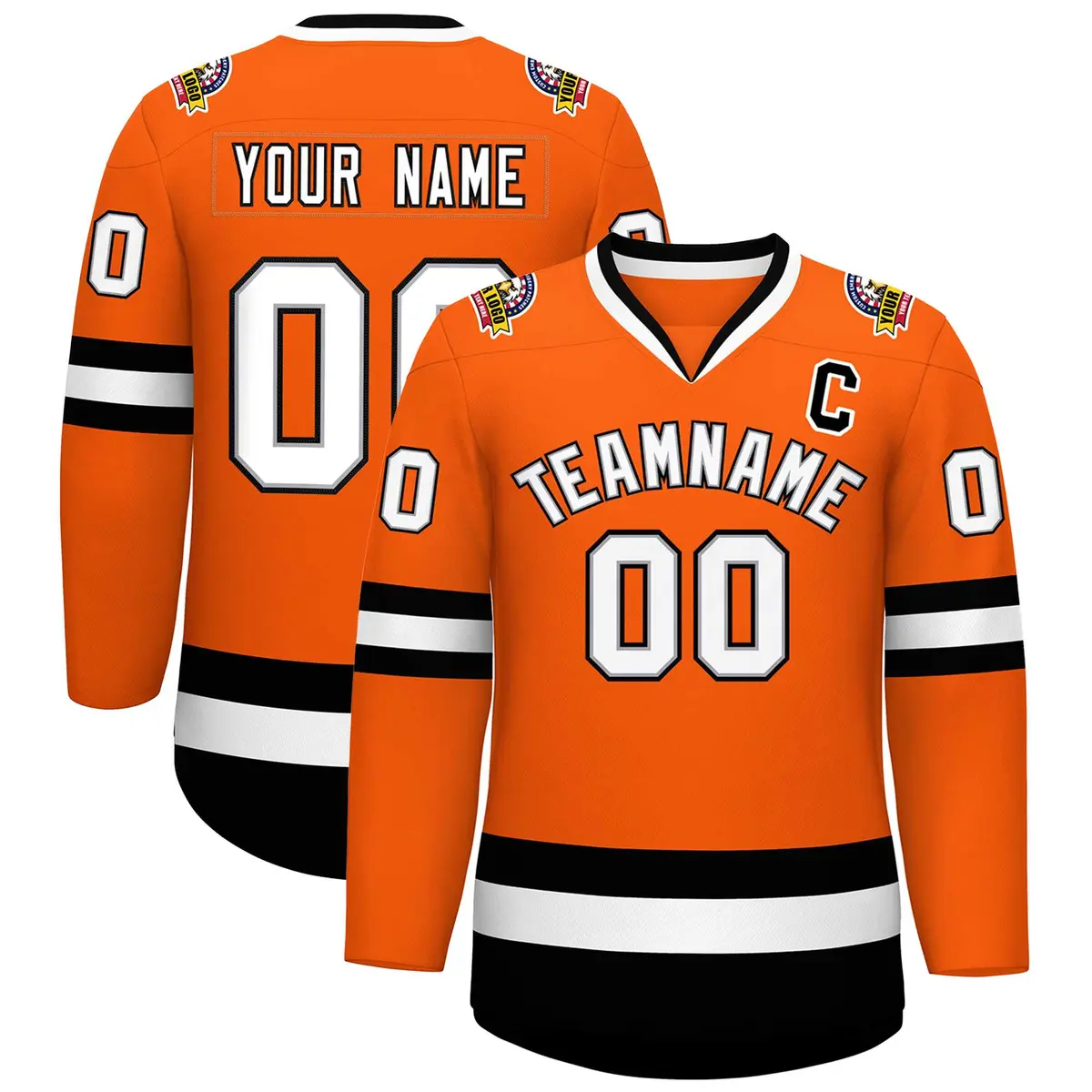 Orange White Gray-Black Classic Hockey Jersey