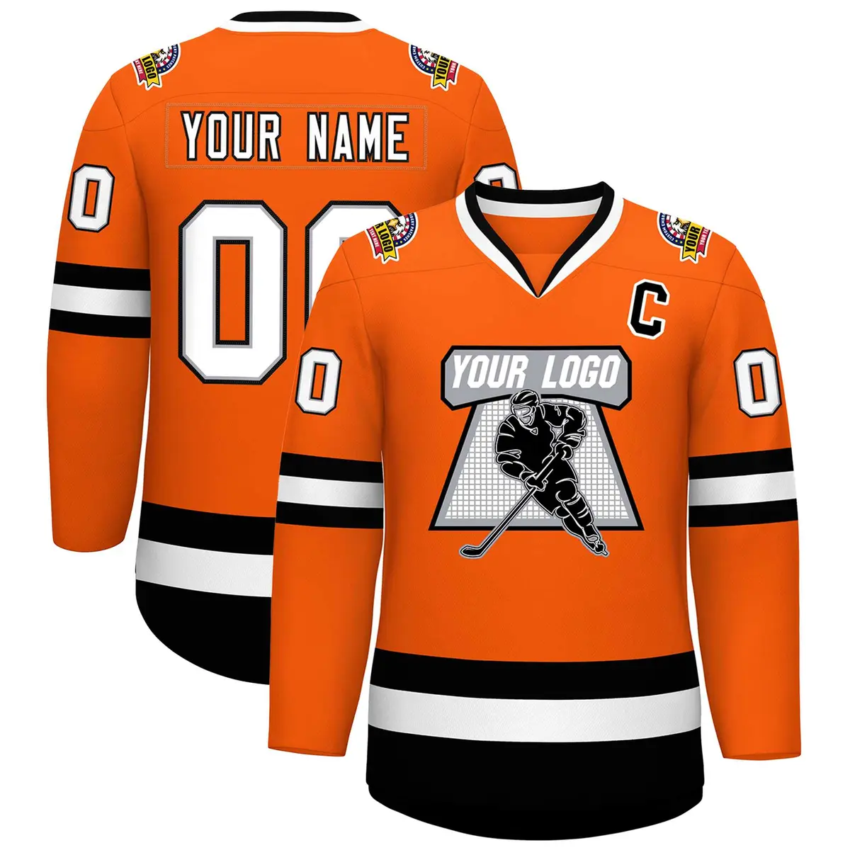 Orange White Gray-Black Classic Hockey Jersey