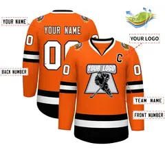 Orange White Gray-Black Classic Hockey Jersey 2
