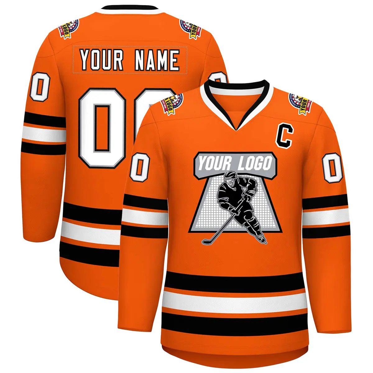 Orange White Gray-Black Classic Hockey Jersey