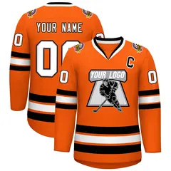 Orange White Gray-Black Classic Hockey Jersey 1