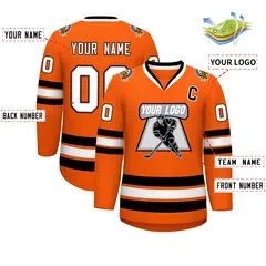 Orange White Gray-Black Classic Hockey Jersey 2
