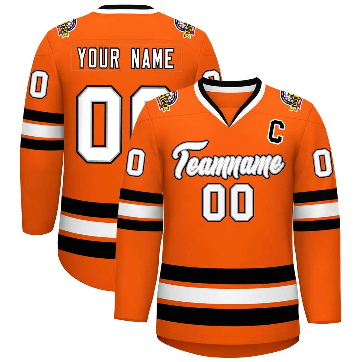 Orange White Gray-Black Classic Hockey Jersey