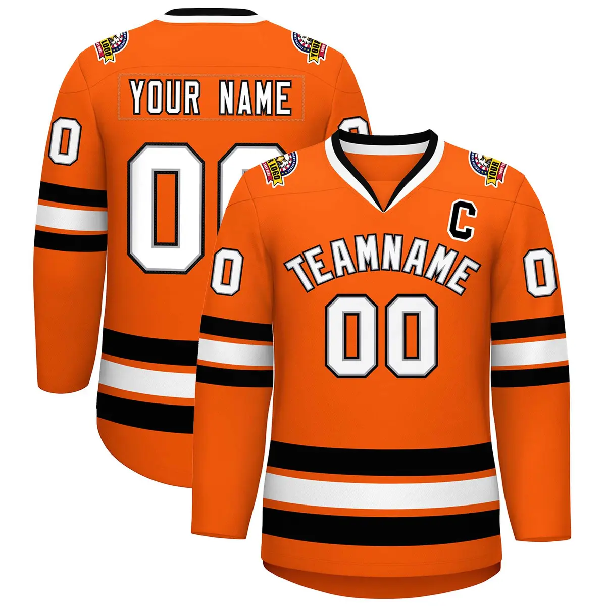 Orange White Gray-Black Classic Hockey Jersey