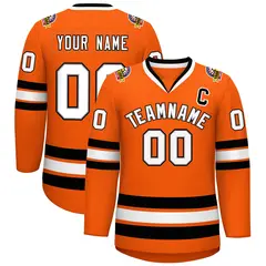 Orange White Gray-Black Classic Hockey Jersey 1