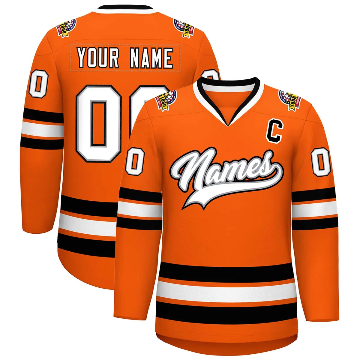 Orange White Gray-Black Classic Hockey Jersey