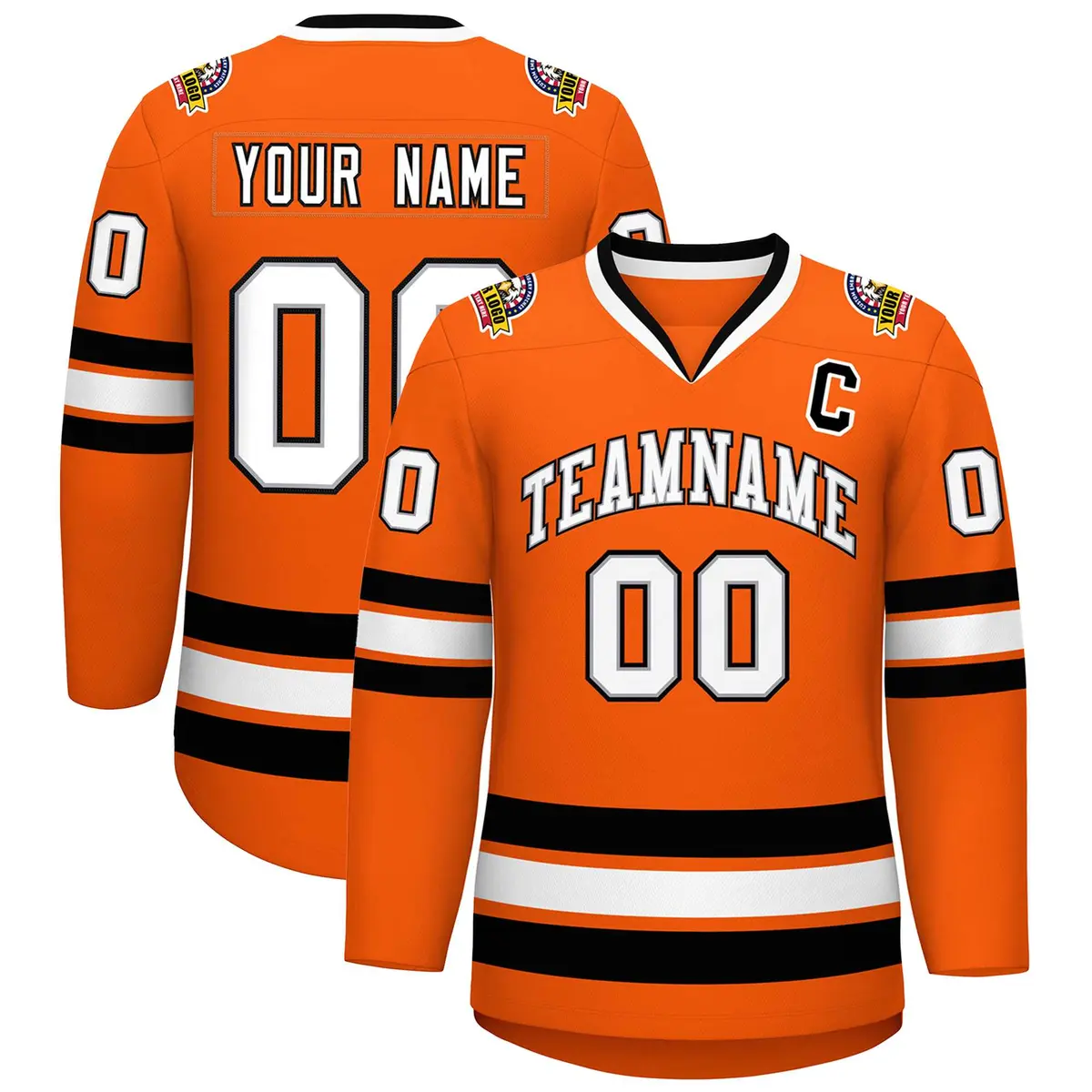 Orange White Gray-Black Classic Hockey Jersey