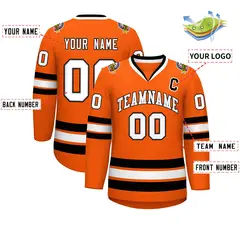Orange White Gray-Black Classic Hockey Jersey 2