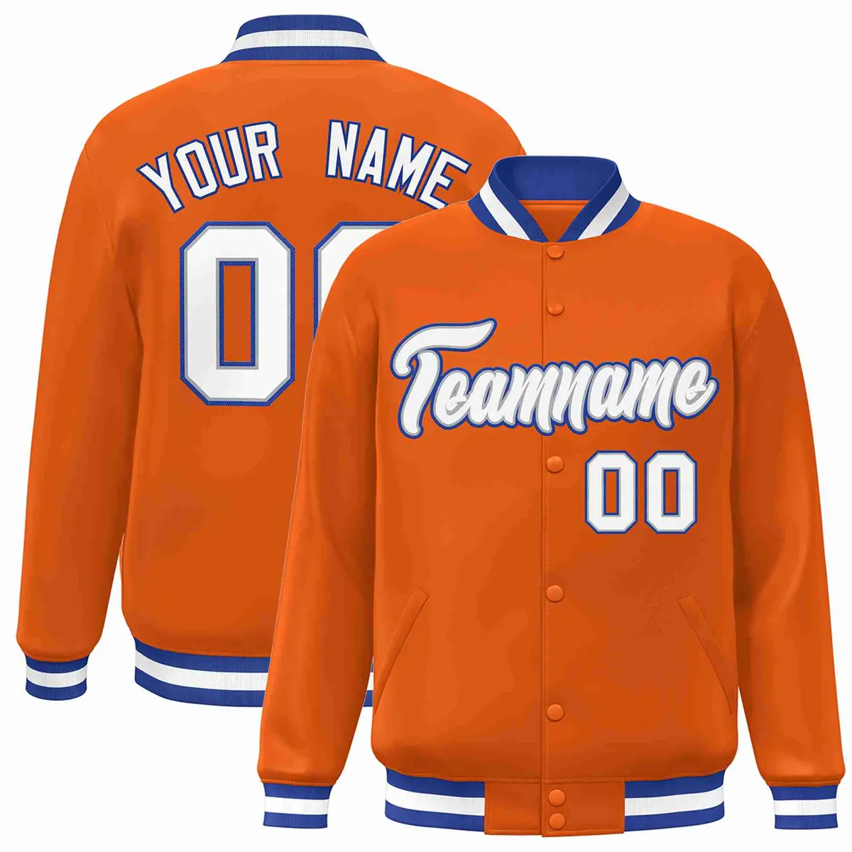 Orange White-Gray Classic Varsity Full-Snap Letterman Jacket