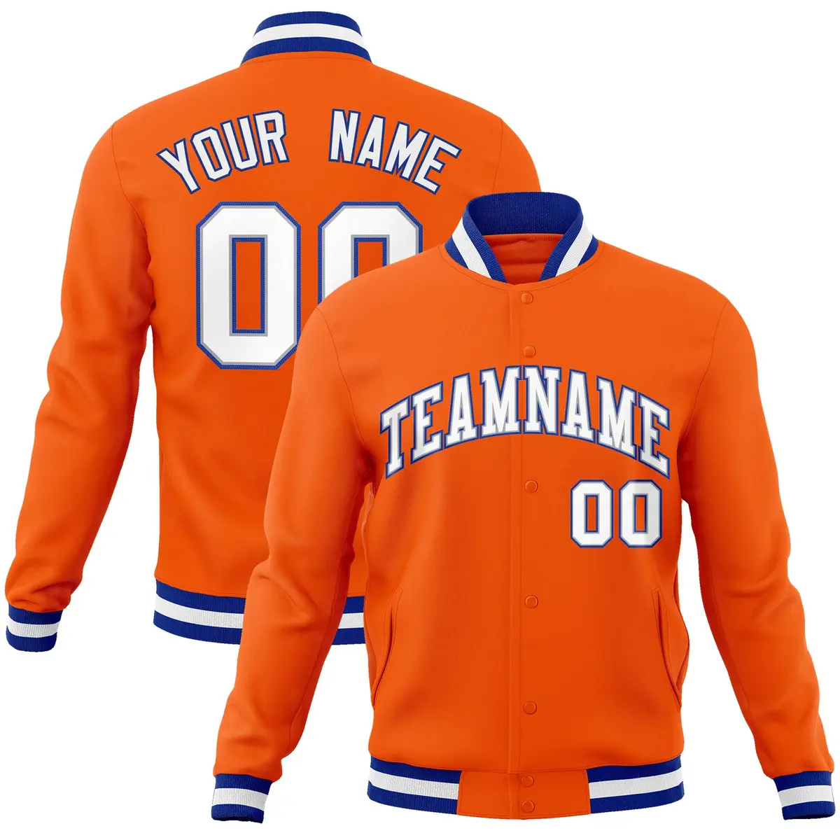 Orange White-Gray Classic Varsity Full-Snap Letterman Jacket