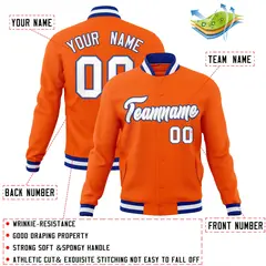 Orange White-Gray Classic Varsity Full-Snap Letterman Jacket 4