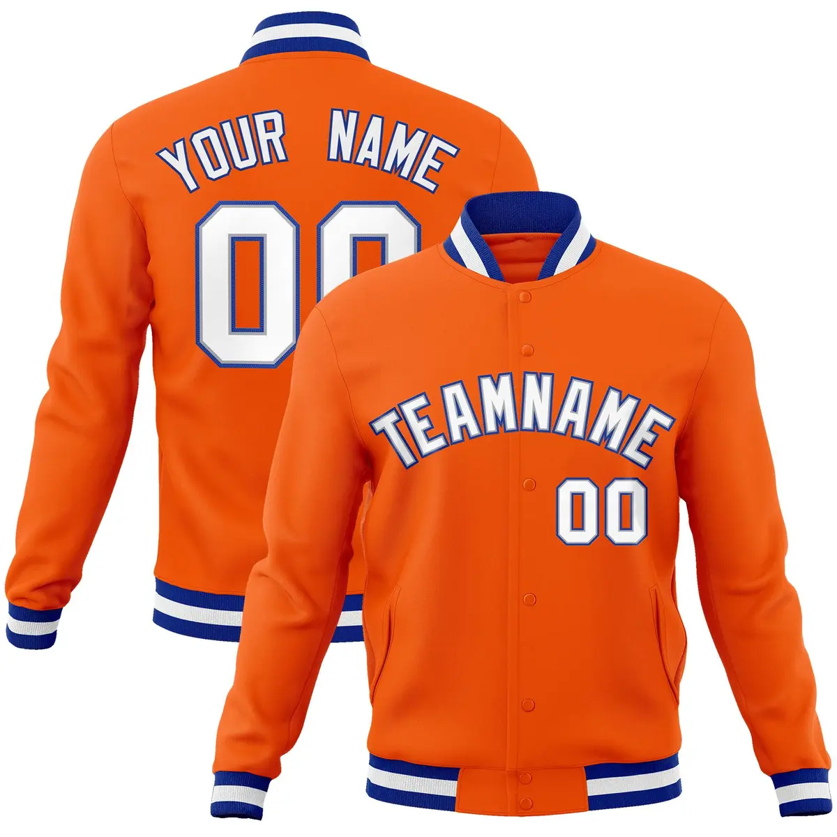 Orange White-Gray Classic Varsity Full-Snap Letterman Jacket