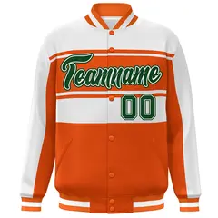 Orange White-Green Color Block Varsity Full-Snap Bomber Jacket 3