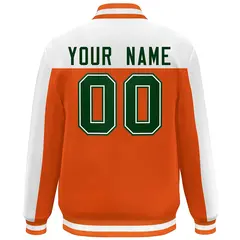 Orange White-Green Color Block Varsity Full-Snap Bomber Jacket 4