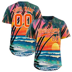 Orange White Hawaiian Graffiti Palm Tree Baseball Jersey