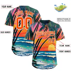 Orange White Hawaiian Graffiti Palm Tree Baseball Jersey 2