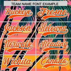 Orange White Hawaiian Graffiti Palm Tree Baseball Jersey 3