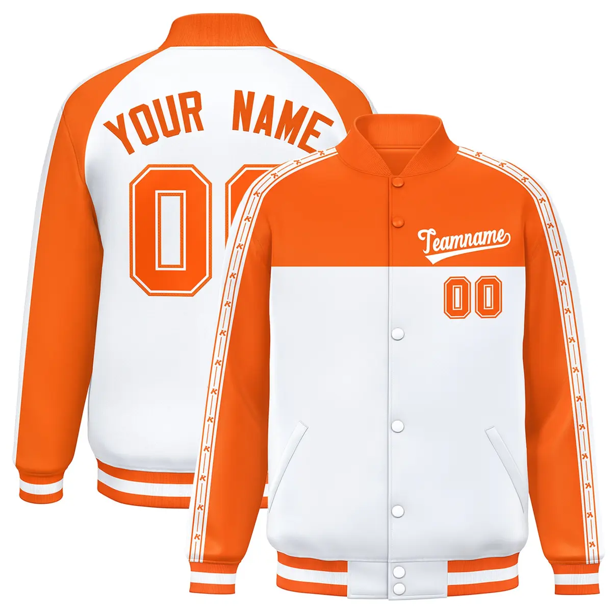 Orange White K-Ribbon Raglan Color Block Full-Snap Letterman Jacket
