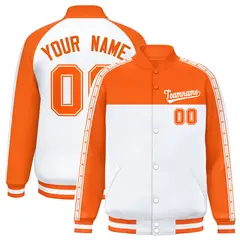 Orange White K-Ribbon Raglan Color Block Full-Snap Letterman Jacket 1