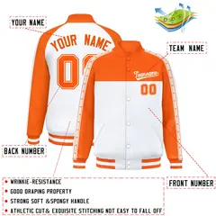 Orange White K-Ribbon Raglan Color Block Full-Snap Letterman Jacket 2