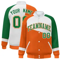 Orange White-Kelly Green Color Block Varsity Full-Snap Baseball Jacket